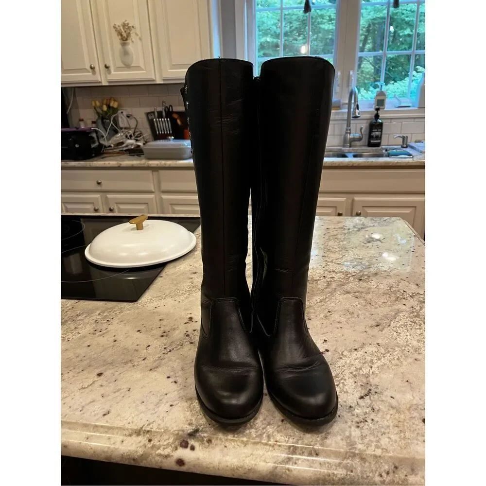 Report Black Faux Leather Back Stretch Studded Riding Boots sz 6 EUC - Picture 6 of 7
